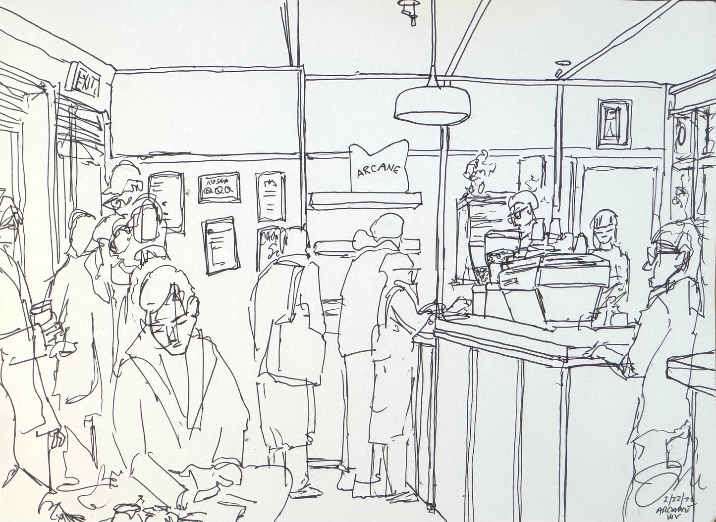 Arcane Estate Coffee Unique Drawing — Pen & Ink Drawing of NYC's #12 World's Best Coffee Shop | West Village Cornelia Street | 9x12 Original Pen & Ink Illustration