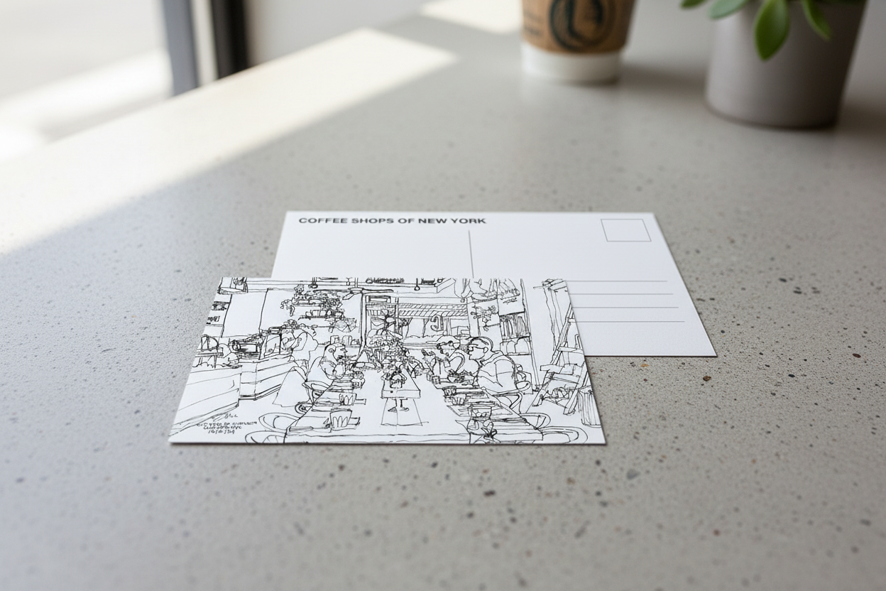 Citizens of Chelsea – Illustrated NYC Café Postcard (Coffee Shops of New York Collection)