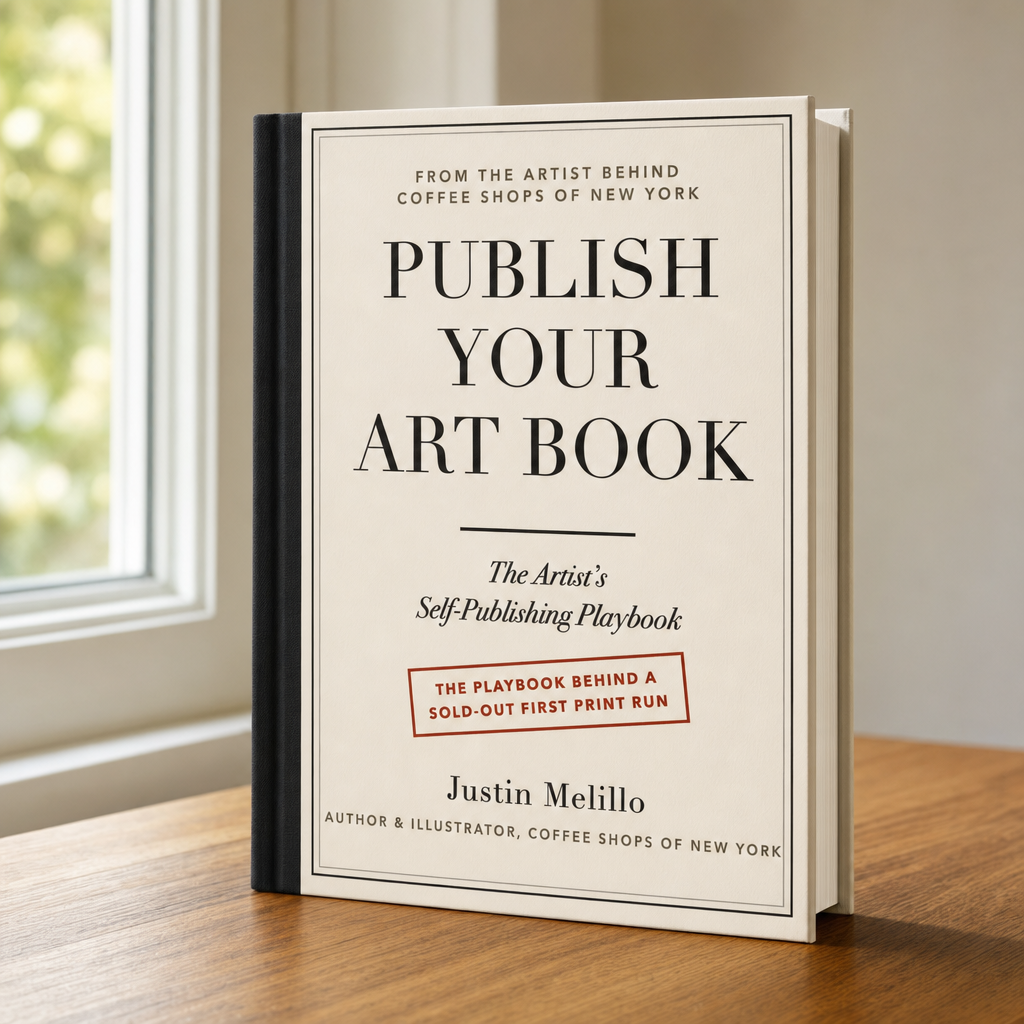 Publish Your Art Book: The Artist's Self-Publishing Playbook by Justin Melillo β the book on a table by the window