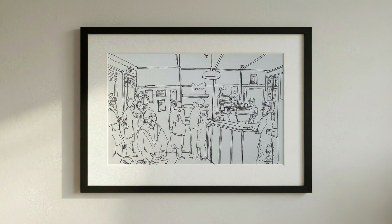 Arcane Estate Coffee Unique Drawing — Pen & Ink Drawing of NYC's #12 World's Best Coffee Shop | West Village Cornelia Street | 9x12 Original Pen & Ink Illustration