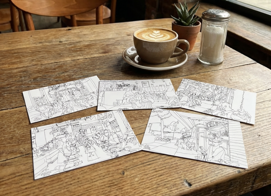 Coffee Shops of New York - Illustrated Postcard Set (5)